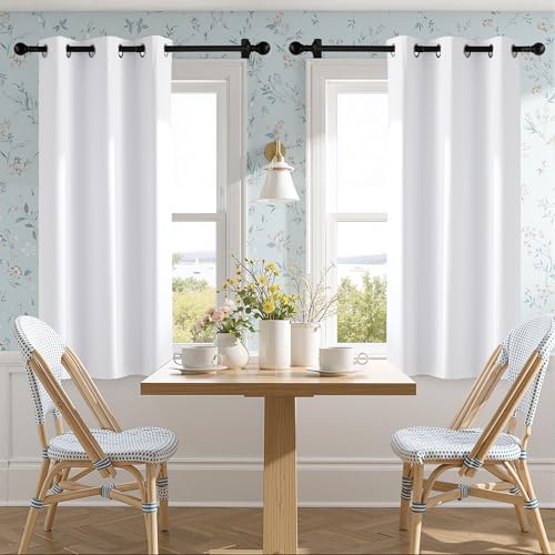 100% Blackout Window Curtain Panels 68 inch Length for Bedroom (Snow White / 42"W x 68"L (Pack of 2))