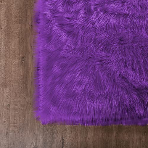 Fluffy Rug Runners 2x6 Purple Faux Sheepskin Fur Rug Washable Fuzzy Shag Rug for Living Room Bedroom Chair Couch Cover Rectangle (2' x 6' (Rectangular) / Purple)