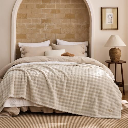 Cloud Bubble Fleece Queen Blanket for Bed (04 Beige / Queen (90" X 90"))