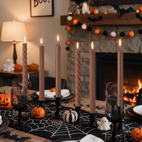 6 Pack 10" Brown Taper Candles Unscented Dripless Halloween Decor (Brown)