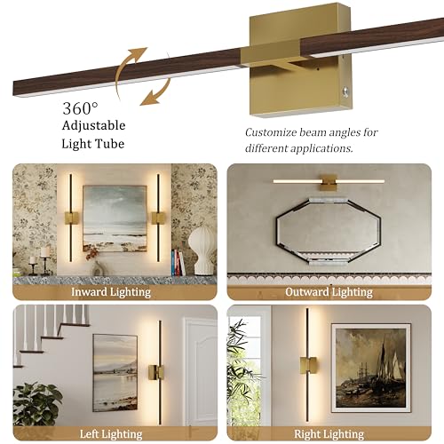 Gold & Walnut Battery Operated Wall Sconce with Remote Control (Gold & Walnut / 32 Inch(2 Pack))