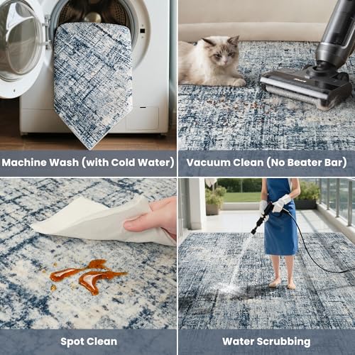 10x14 Washable Area Rug for Living Room Bedroom (Blue/Gold / 10' x 14' (Rectangular))