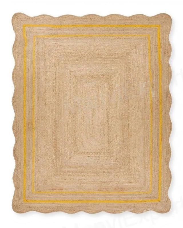 Chouhan Natural Jute Scalloped Bohemian Decor Handwoven Custom Decorative Rug (Yelllow / 2'6" x 18' (Rectangular))