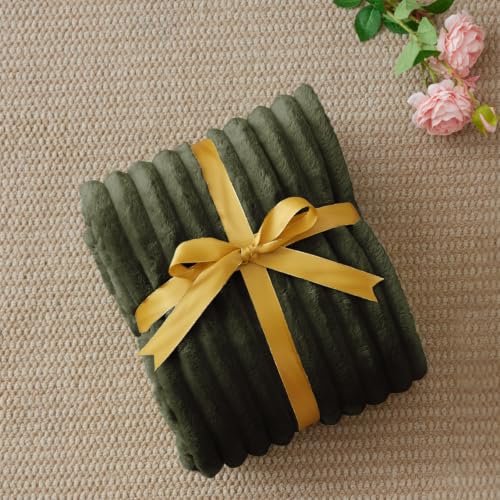 Ribbed Twin Blanket for Couch & Bed (Olive Green / Twin(60"x80"))
