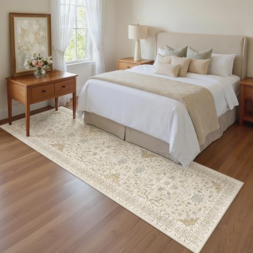 Kitchen Runner Rug 2x7 with Rubber Backing Non Slip (Beige/Blue / 2' x 7' (Runner))