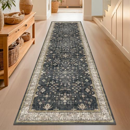 Black Washable 10ft Long Runners for Hallways (2'6" x 10' (Runner) / Ashen / Multi)