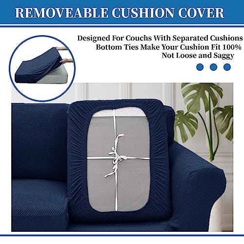 3 Piece Stretch Loveseat Sofa Cover (55"-69"(2 Cushions) / Navy Blue)