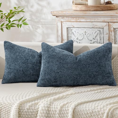 Decorative Lumbar Throw Pillow Covers 12x20 Coastal Navy Blue 2 Pack (20" x 12" (Pack of 2) / Navy Blue)