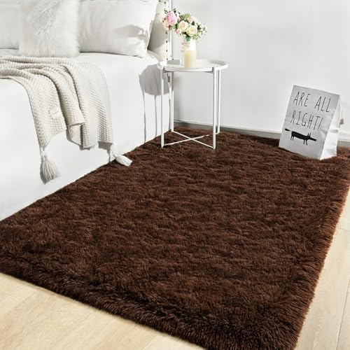 Super Soft Shaggy Rugs Fluffy Carpets (8' x 10' (Rectangular) / Brown)