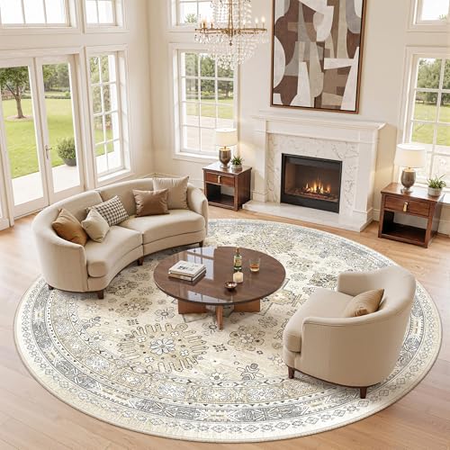 Round Rug 8ft (Beige/Grey / 8' (Round))