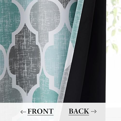 Moroccan 100% Blackout Curtains Bedroom Aqua Grey 50x84 2 Panels (Grommet | Aqua and Grey / 50"W x 84"L (Pack of 2))