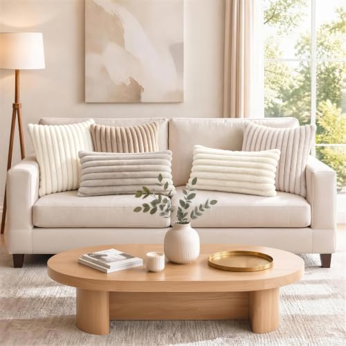 Fall Faux Fur Throw Pillow Covers 20x20 Set of 2 Cream White (Cream White / 20" x 20" (Pack of 2))