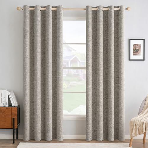 100% Blackout Linen Curtains for Bedroom 52x108 Inches Greige (Greige / 52"W x 108"L (Pack of 2))