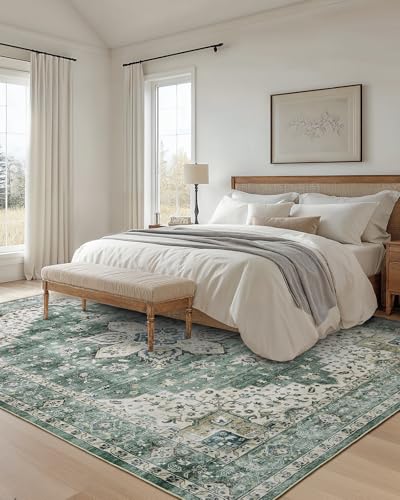 Amada 5x7 Washable Area Rug for Living Room (5' x 7' (Rectangular) / Dark/Green)