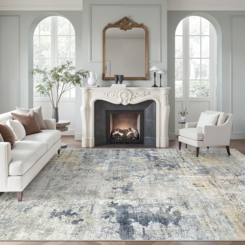 Abstract Rug 8x10 Large Living Room Area Rugs Washable Blue (Blue/Yellow / 8' x 10' (Rectangular))