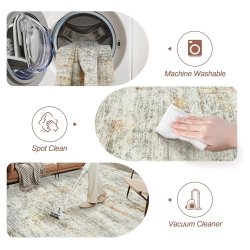6x9 Area Rug for Living Room Washable Rugs Non (Grey/Rust / 6' x 9' (Rectangular))