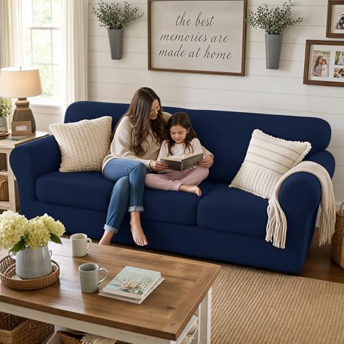 4 Piece Stretch X (91"-110"(3 Cushions) / Navy Blue)