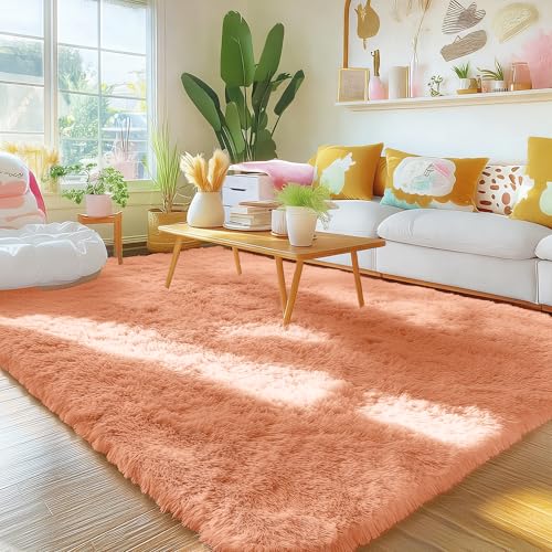 Area Rugs for Living Room Bedroom (4x5.9 Ft / Muted Orange)