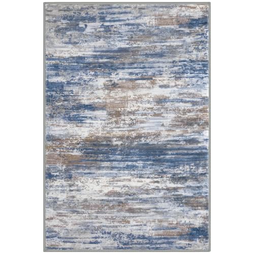 Modern Abstract 3x5 Large Entryway Rug Non (Blue Rust White / 3' x 5' (Rectangular))