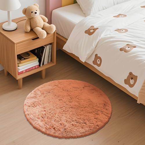 Muted Orange Round Rugs for Bedroom (2 Ft Round / Muted Orange)