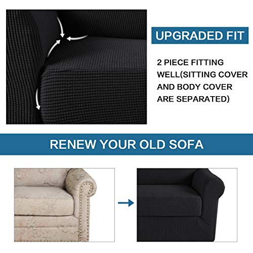 2 Piece Stretch Stylish Furniture Cover (Small / Black)