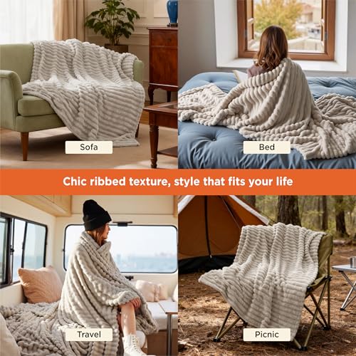 Soft Twin XL Blanket for Bed Dorm Beige 66"x90" (Beige / Twin XL)