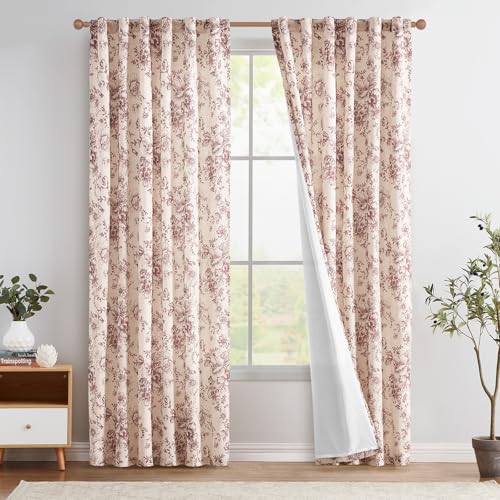 Floral Lined Linen Curtains 90 Long for Living Room 2 Panels (Lined Brick Red / 50"W x 90"L (Pack of 2))
