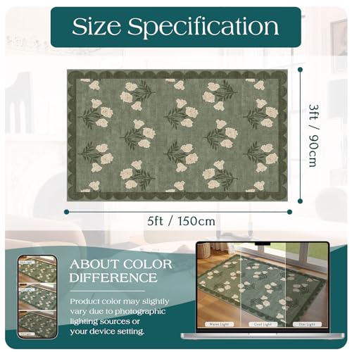 3x5 Floral Entry Rug (Flower - Green / 3' x 5' (Rectangular))