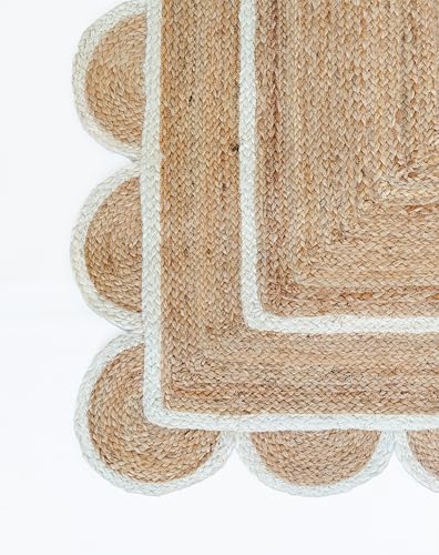 Scallop Pattern Jute Bohemian Area Rug (2'6"x10' (Runner) / Off White)