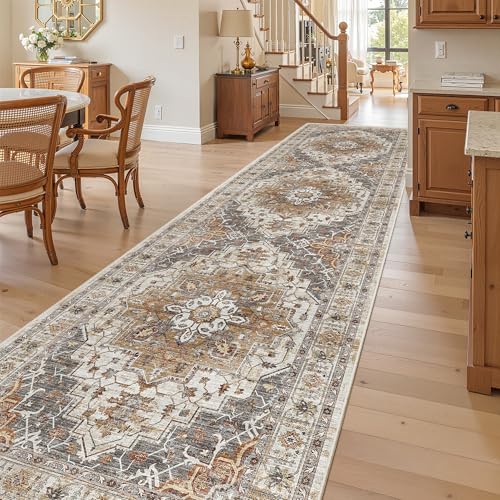 Hallway Runner Rug 3x12 Washable Kitchen Runners 12ft (Turmeric/Grey / 3' x 12' (Runner))