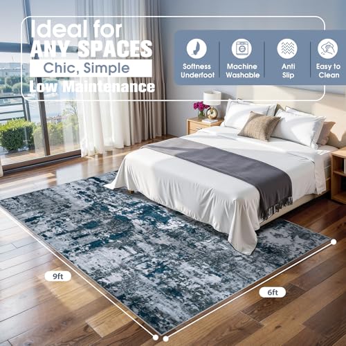6x9 Area Rugs for Living Room Washable Bedroom Dining Room Navy Grey (Navy/Grey / 6' x 9' (Rectangular))