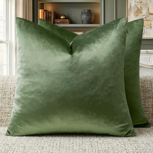 Olive Green Velvet Throw Pillow Covers 18x18 Pack of 2 (Olive Green / 18" x 18" (Pack of 2))