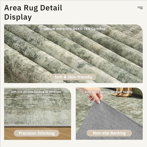 Abstract Rug 5x7 Washable Area Rugs for Living Room (Green Black / 5' x 7' (Rectangular))