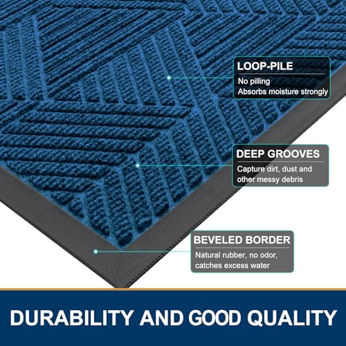 Front Door Mat Outside Entrance (Mixed Blue / 35" X 23")