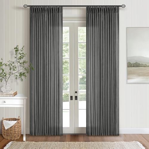 Charcoal Grey 84 Inch Pinch Pleated Linen Semi Sheer Curtains 2 Panel Set (Charcoal Grey / 40"W x 84"L (Pack of 2))