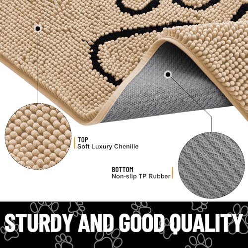 Dog Door Mat for Muddy Paws (30"X20" / Beige and Black)