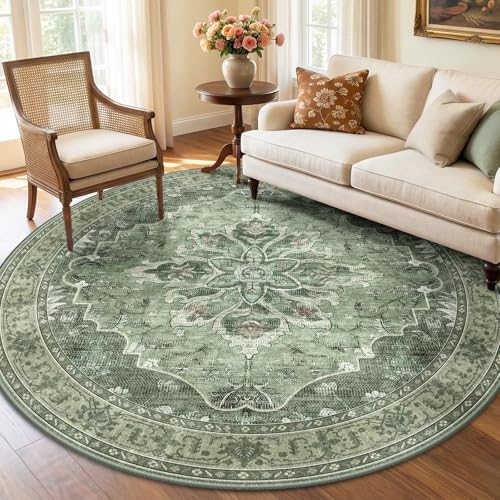 Washable Area Rug (Green/Dark Green/Gray / 6' (Round))