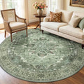 Washable Area Rug (Green/Dark Green/Gray / 6' (Round))