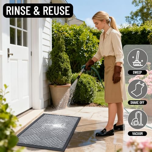 Front Door Mat Outside Entrance (29.5" X 17" / Charcoal Gray Diamond)