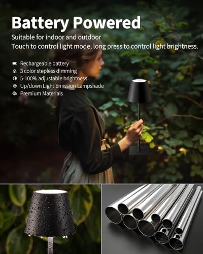 2 Pack Cordless Black Table Lamps (Black-2)