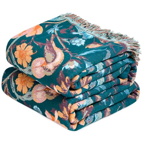 Boho Throw Blanket 50"x60" Cotton Birds Floral Blanket for Couch (Flowers Birds / 50"x60")