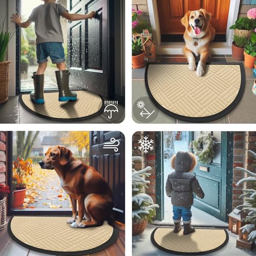 Half Circle Front Door Mat Outside Entrance (Beige / 29.5" X 17")