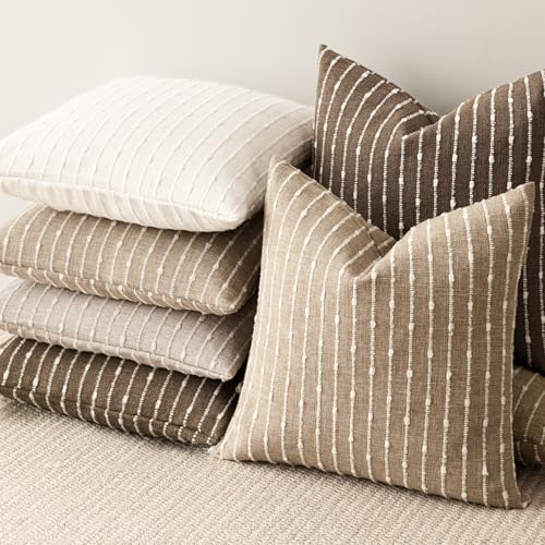 Decorative Striped Boucle Throw Pillow Covers 22x22 Inch Brown (22" x 22" (Pack of 2) / Brown)