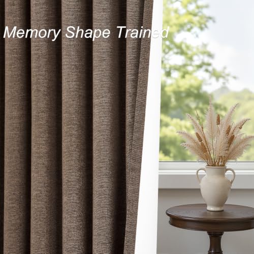 102 Inch Length Linen Blackout Bedroom Curtains Dark Brown Back Tab Pleat Curtains for Living Room 100% Black Out Drapes Thermal Insulated Floor Ceiling Boho Farmhouse Window Drapes 2 Panels Taupe (Dark Brown / 52"W x 102"L (Pack of 2))