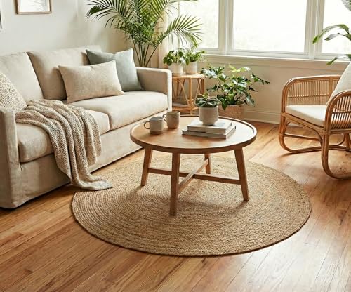 Jute Braided Woven Area Rug 4 Feet Round (4' Round / Natural)