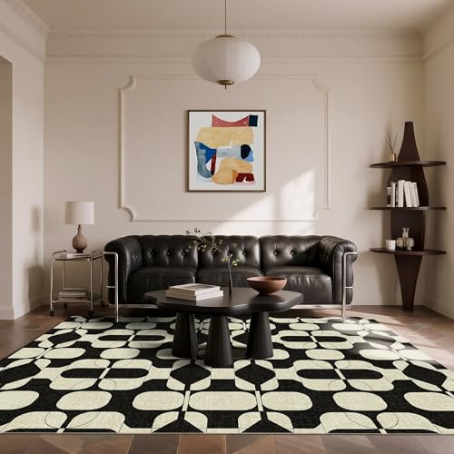 Washable 6x9 Area Rugs for Living Room Modern Rug (Black Beige / 6' x 9' (Rectangular))