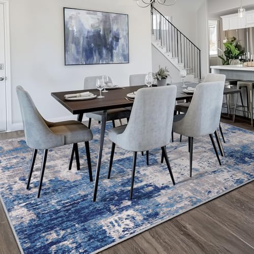 Washable 7'x9' Abstract Area Rug for Living Room Blue Gray (Blue/Gray / 7' x 9' (Rectangular))