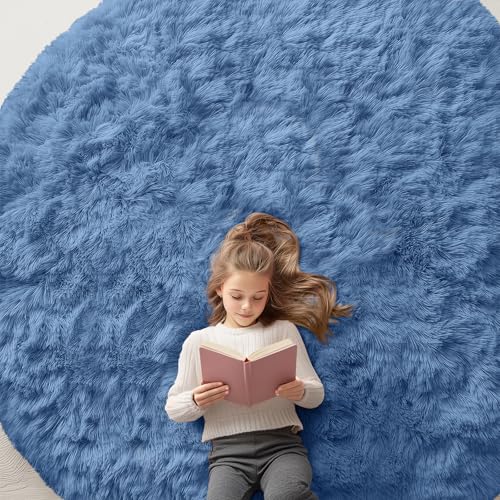 Blue Round Rugs for Bedroom (8 Ft Round / Blue)