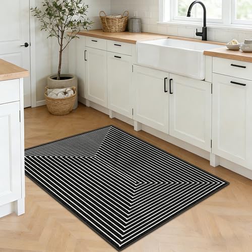 2x3 Entryway Rug Small Modern Abstract Door Mat (Indigo Black / 2' x 3' (Rectangular))