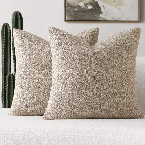 Pack of 2 Boucle Textured Throw Pillow Covers 20x20 Inch (Oatmeal / 20" x 20" (Pack of 2))